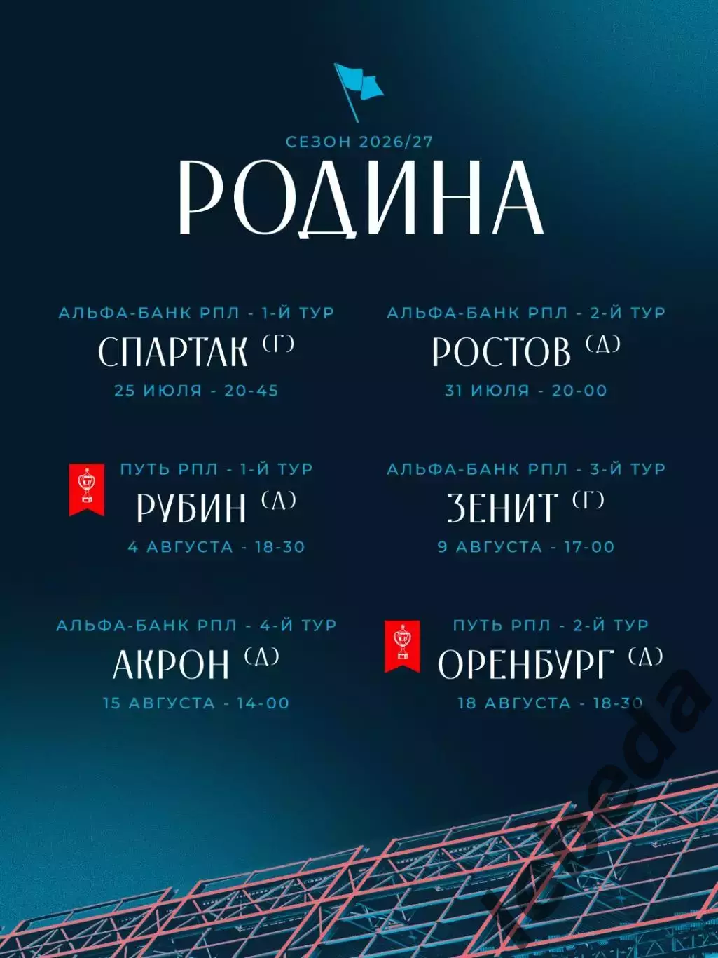 Родина Москва - 2026 / 2027 г. Календарь игр 1