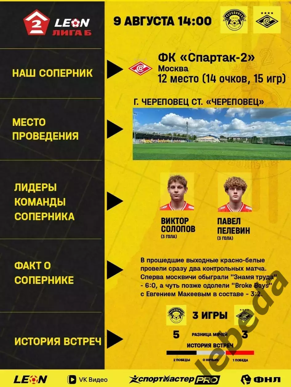 ФК Череповец - Спартак-2 Москва - 2026 г (9.08.26.) 1