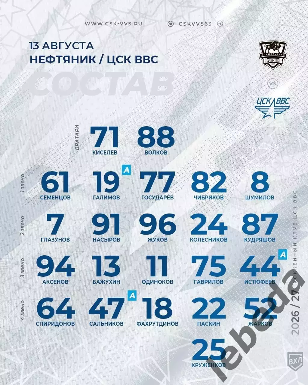 Нефтяник Альметьевск - ЦСК ВВС- 2026 / 2027 год. (13.08.26.) Турнир в Альметке 1