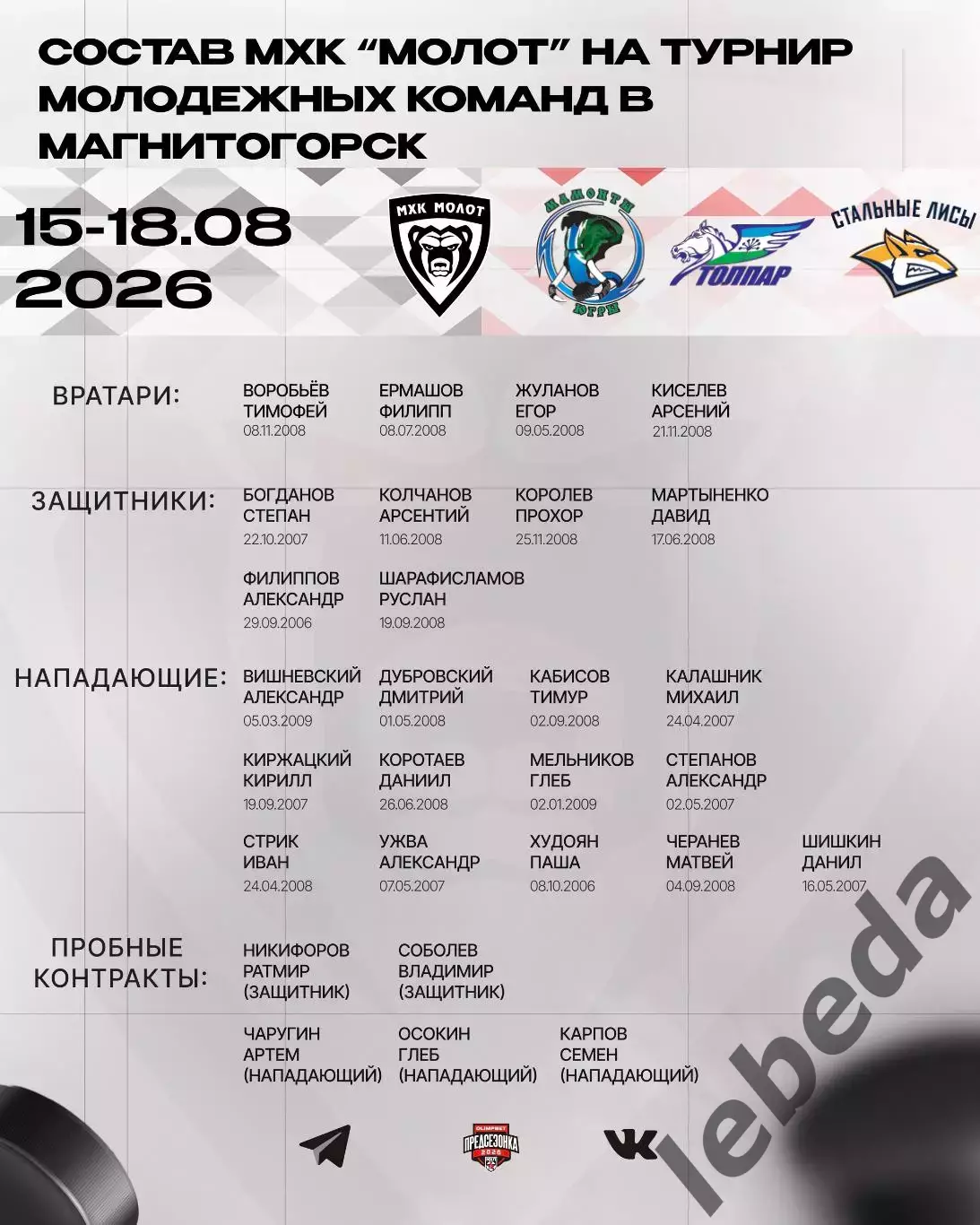Турнир Магнитогорск - 2026 / 2027 г. ( Толпар Уфа,Пермь,Югра,Стальные Лисы 3
