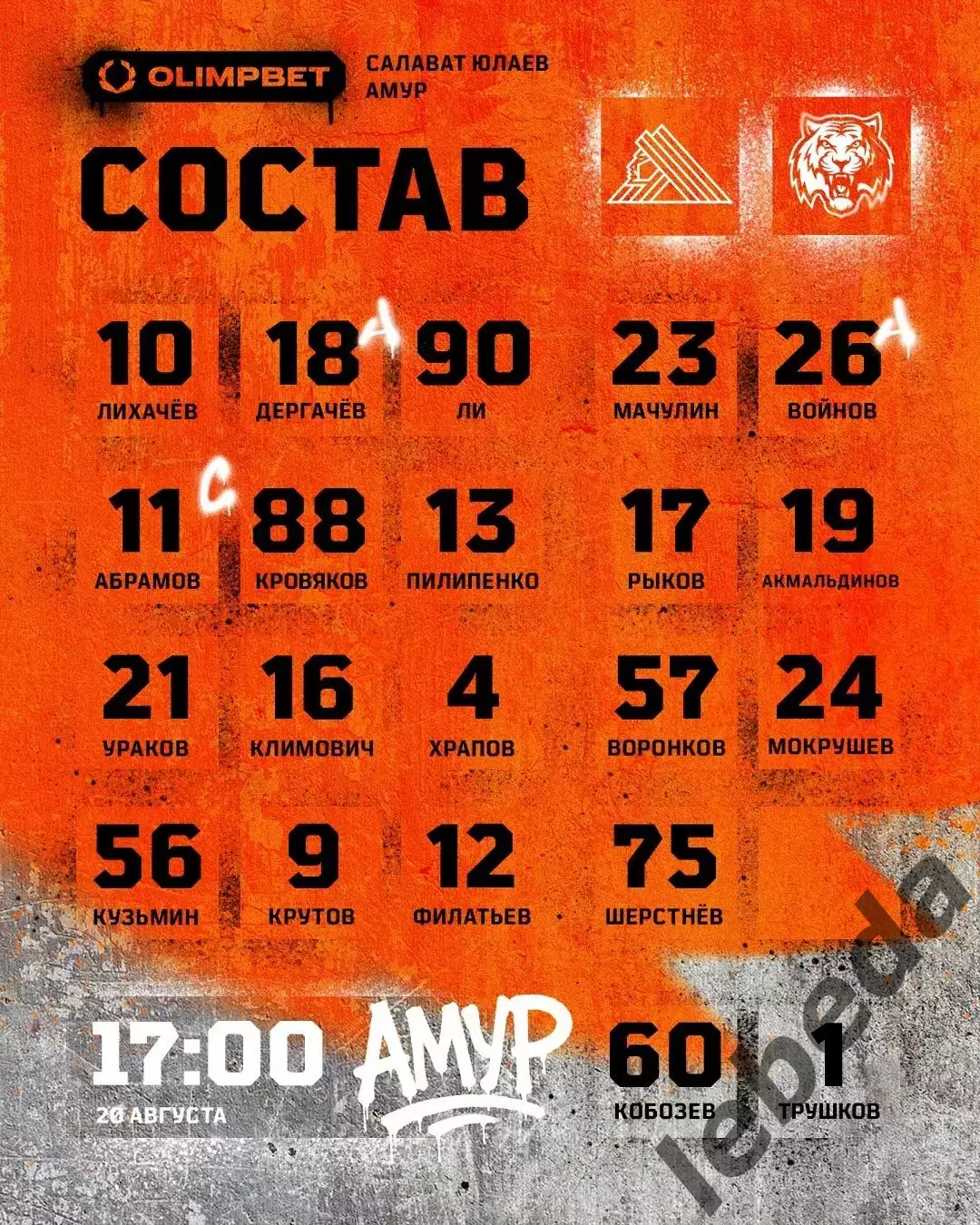 Салават Юлаев Уфа - Амур Хабаровск - 2026 / 2027 год. (20.08.26.) 2