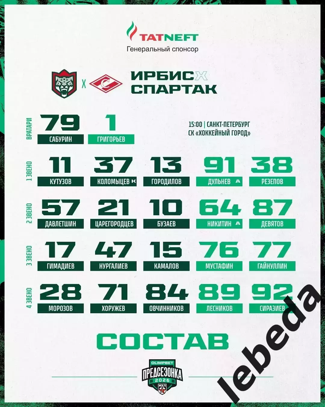 МХК Спартак Москва - Ирбис Казань - 2026 год. (06.08.2026.) Турнир Е.Н.Маслова. 2