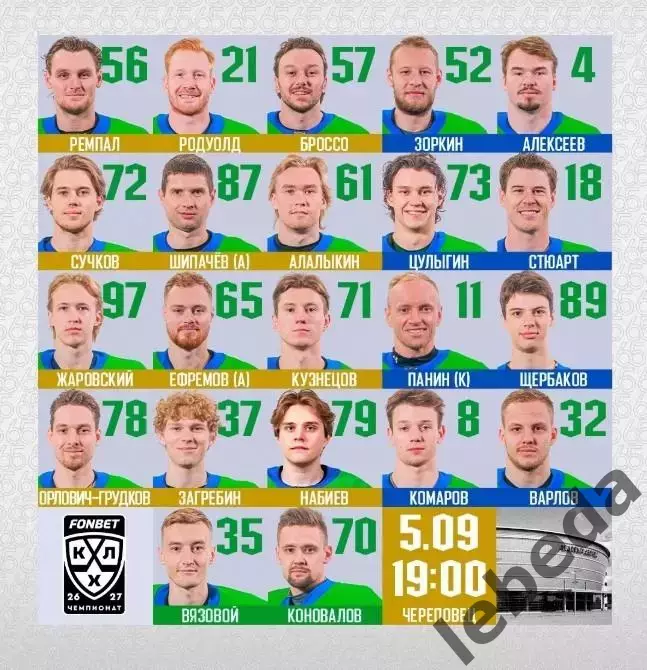 Северсталь Череповец - Салават Юлаев Уфа - 2026 / 2027 год (5.09.26.) 2