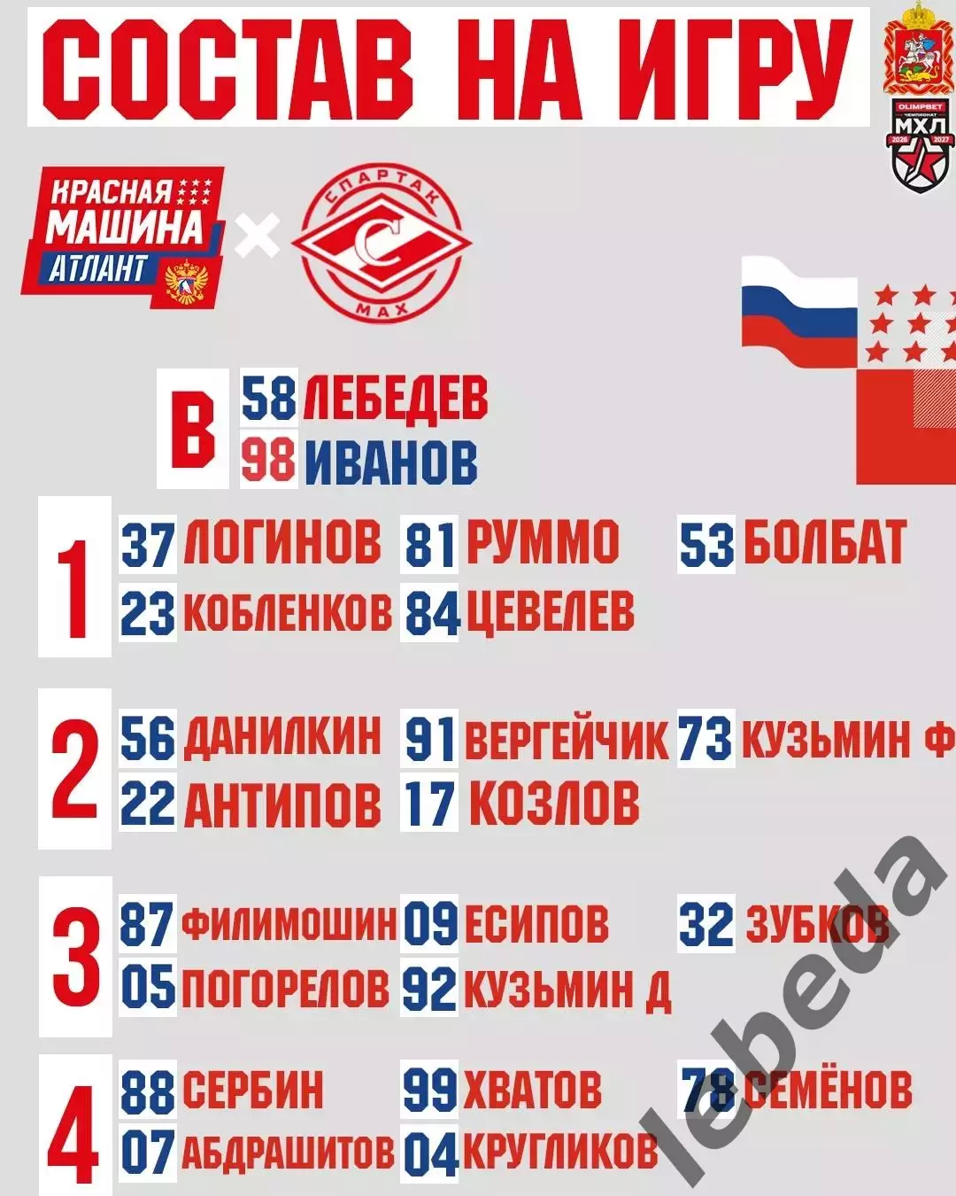 Красная Машина Атлант - Спартак МАХ- 2026 / 2027 год (8.09.26.) 2
