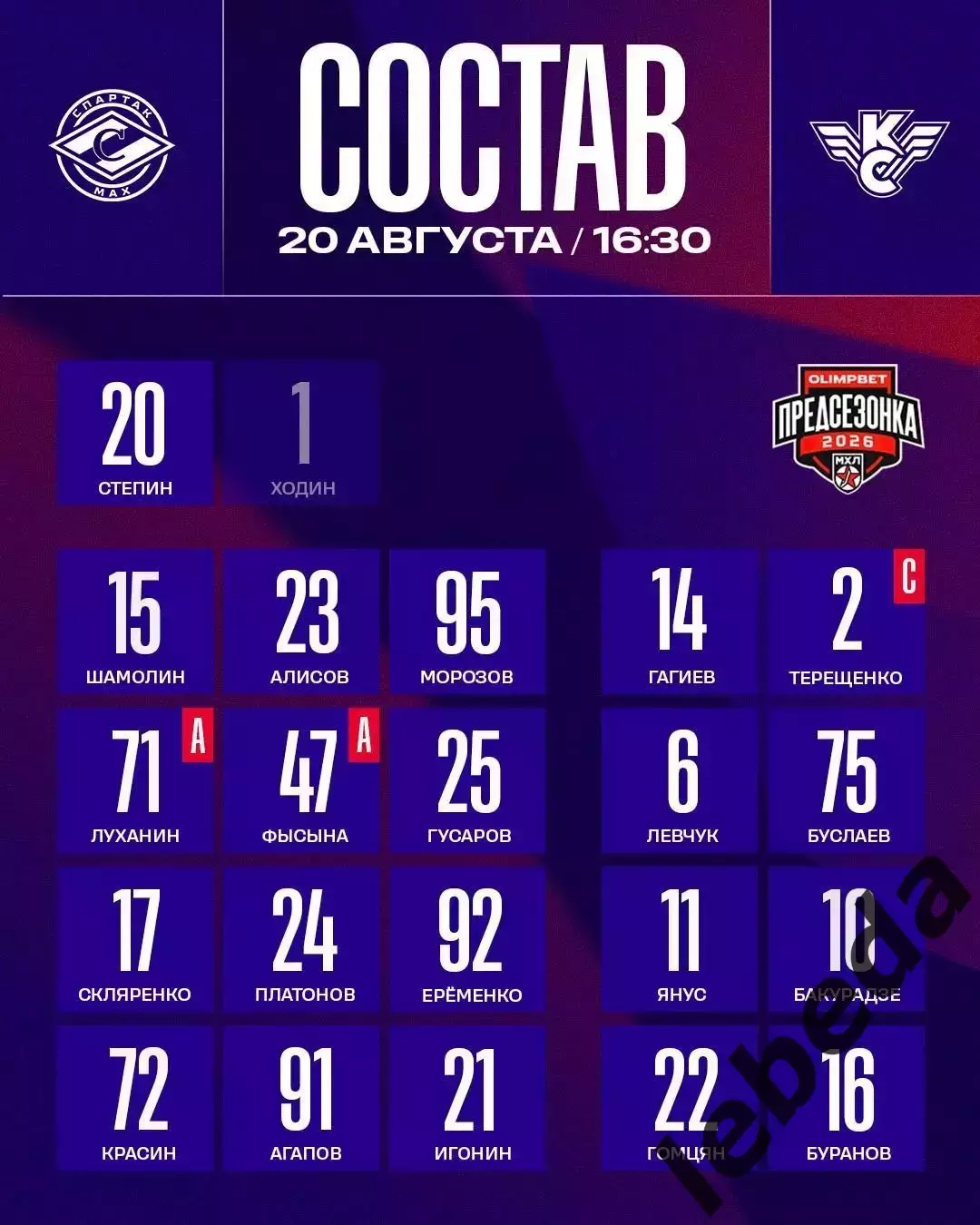 Спартак МАХ Москва - Крылья Советов Москва - 2026 / 2027. (20.08.26.) Товарняк. 2