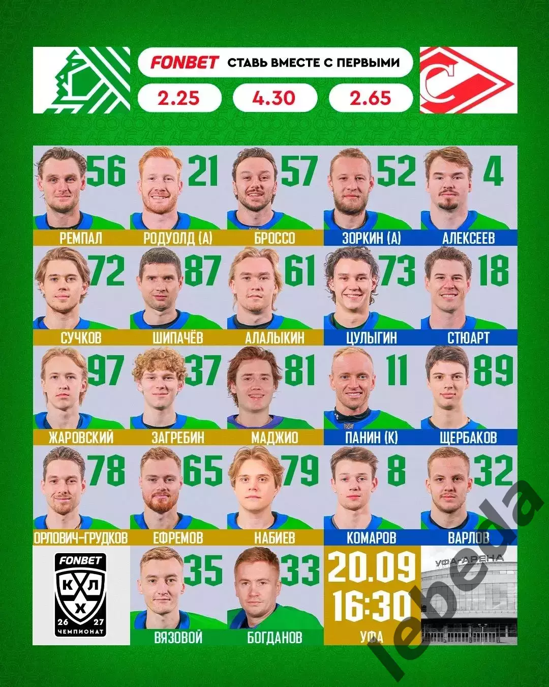Салават Юлаев Уфа - Спартак Москва - 2026 / 2027 год. ( 20.09.2026.) 1