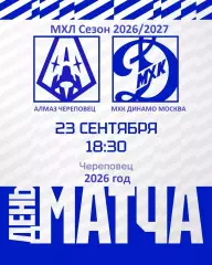 Алмаз Череповец - МХК Динамо Москва - 2026 / 2027 год. (23.09.26)