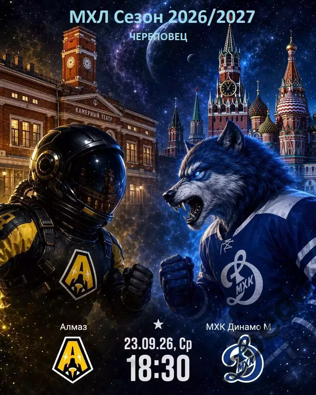 Алмаз Череповец - МХК Динамо Москва - 2026 / 2027 год. (23.09.26)