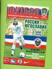Россия - Югославия - 2001 год. ( 02.06.01 )