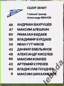 СКА Хабаровск (Мол) - Зенит СП (Мол) - 2026 / 2027 год. (9.10.26) 2