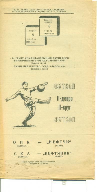 Нефтчи Баку - СКА Одесса - 1966 г.