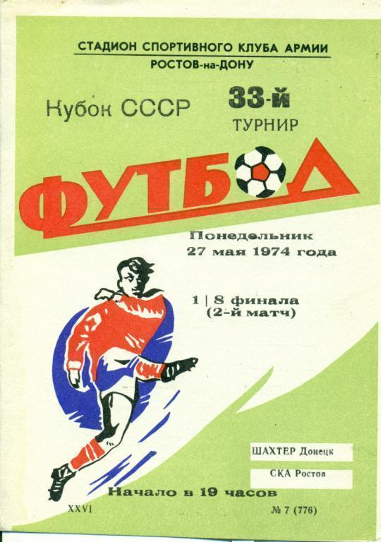 СКА Ростов-на-Дону - Шахтер Донецк - 1974 г. кубок СССР 1/8