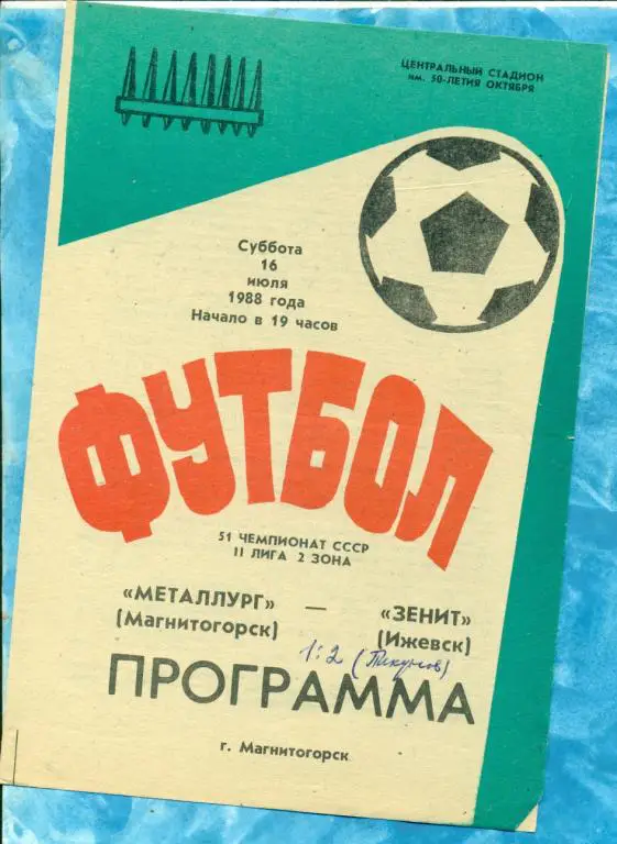 Металлург ( Магнитогорск ) - Зенит ( Ижевск ) - 1988 г.