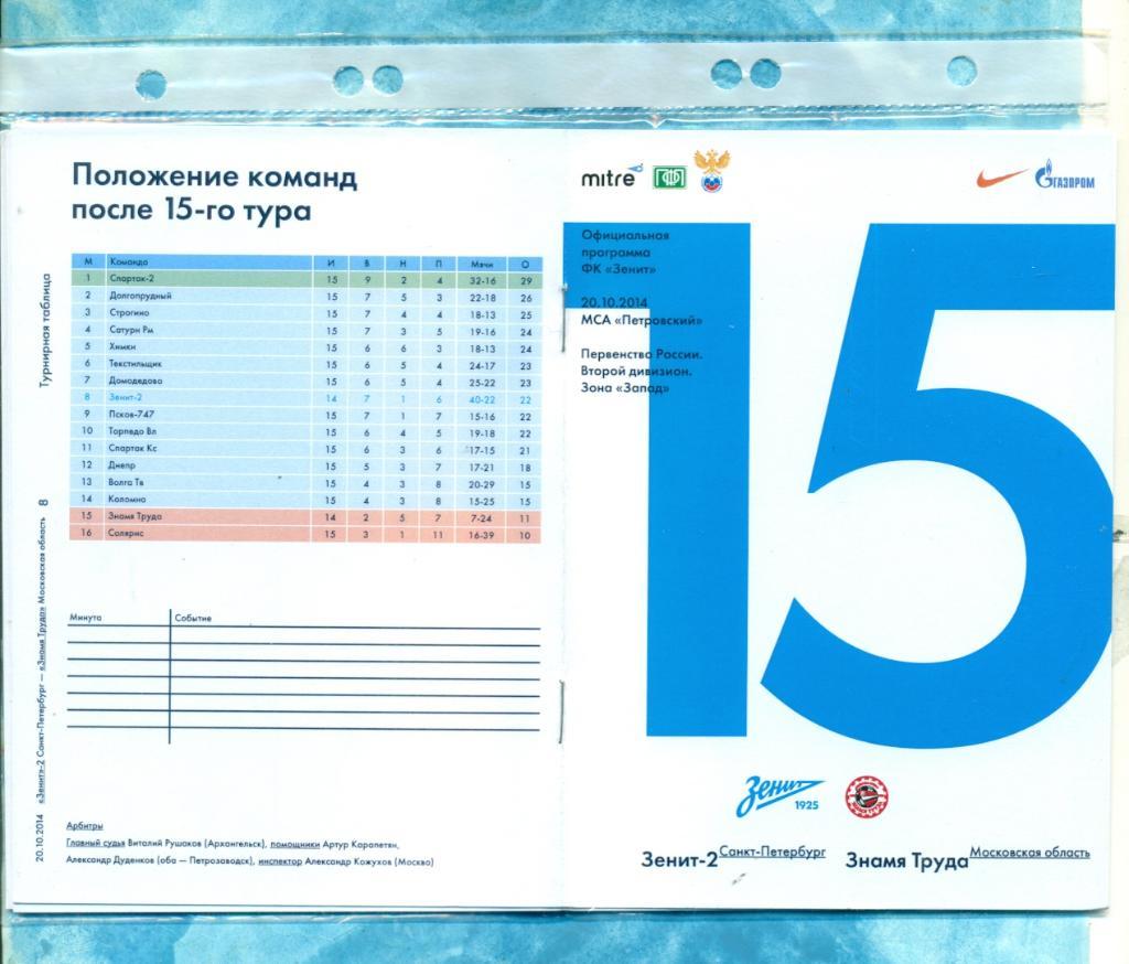 Зенит -2 ( Санкт-Петербург ) - Знамя Труда ( О.Зуево ) - 2014 г. ( 20.10.14 )