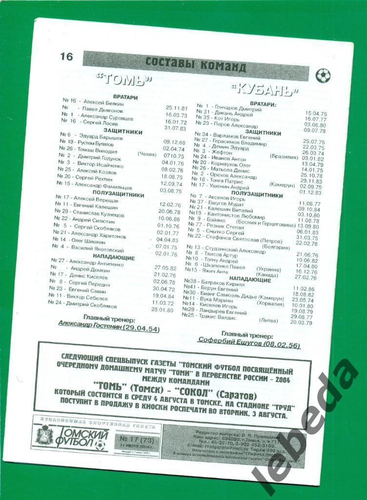 Томь - Кубань Краснодар - 2004 г. Кубок России - 1/16 ( Томский футбол ) 1