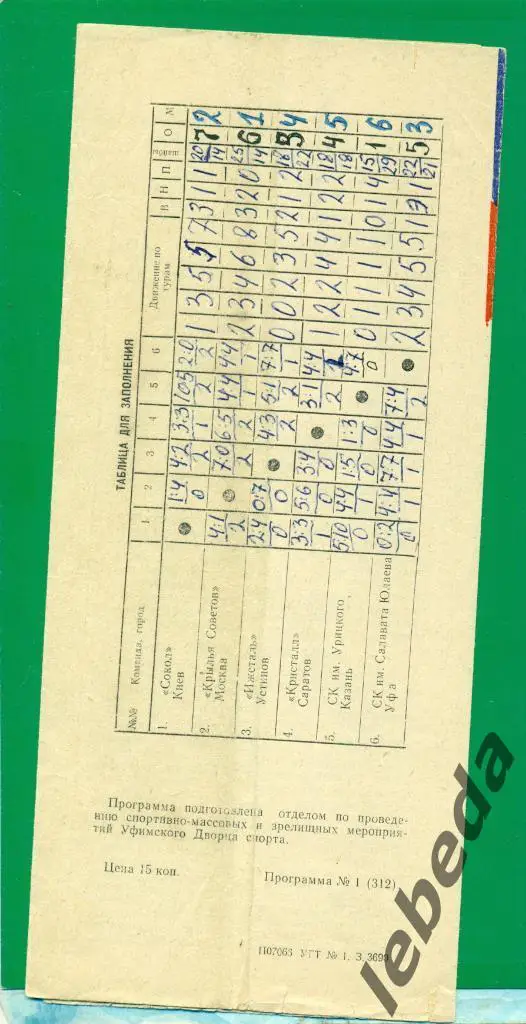 Турнир Уфа-1985 г.(Сокол Киев,Саратов,Казань,Ижевск,К рылья Советов Москва) 1