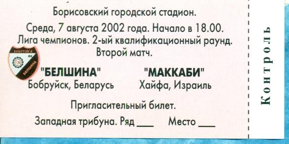 Белшина Бобруйск - Маккаби Израиль - 2002 г.