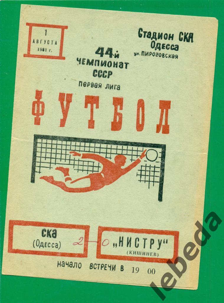 СКА Одесса - Нистру Кишинев - 1981 г. ( 01.08.81.) пометки.
