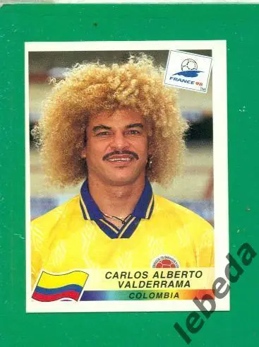 Чемпионат Мира - 1998 г.( Panini ) № 456 . Вальдеррама ( Valderrama ) Колумбия.