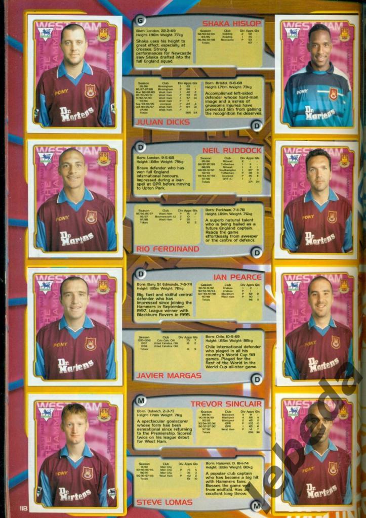 Английская премьер лига 1999 г. № 495. Команда. Вест Хэм Юнайтед. (West Ham Unit 3