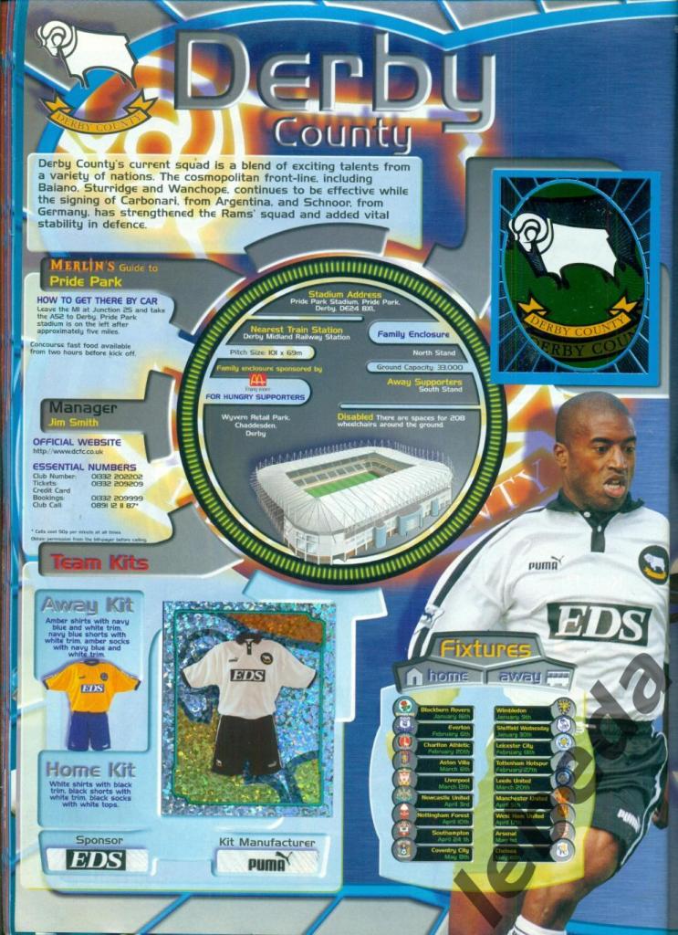 Английская премьер лига 1999 г. № 113. Команда. Дерби Каунти (Англия) 3