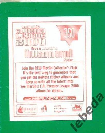 Английская премьер лига 2000 г. № 350 .Алан Ширер./ NEWCASTLE UNITED / 1