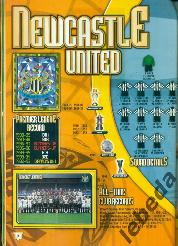 Английская премьер лига 2000 г. № 350 .Алан Ширер./ NEWCASTLE UNITED / 3