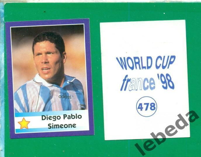 Чемпионат Мира - 1998 г.(Диамонд) Наклейка № 478. / Diego Simeone /