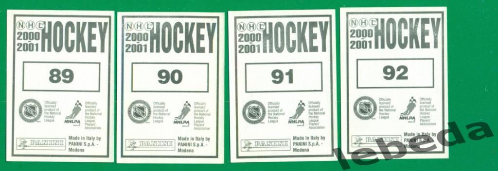 Наклейка PANINI. НХЛ (HXL) - Хоккей - 2000 /2001 г. Тампа Бэй № 89,90,91,92. 1