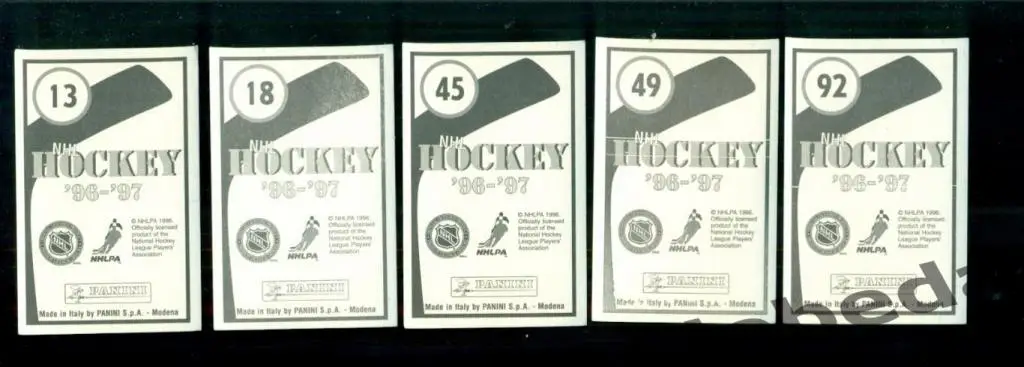 Наклейка PANINI.(HXL) - Хоккей -1996 / 1997 г. №№ 13,18,45,49,92. 1