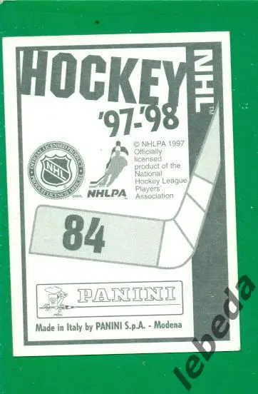 Наклейка PANINI.(HXL) - Хоккей -1997 / 1998 г.№№ 84. Brian Leetch/ 1