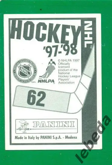 Наклейка PANINI.(HXL) - Хоккей -1997 / 1998 г.№№ 62. Johan Garpenlov/ 1