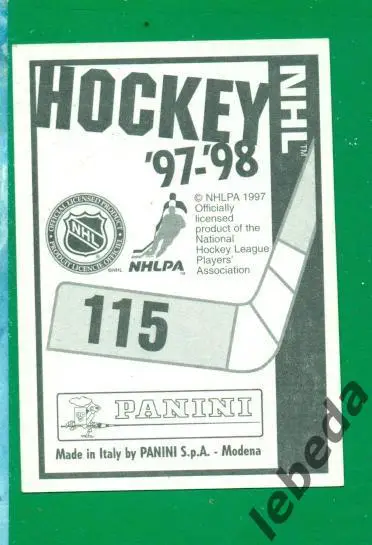 Наклейка PANINI.(HXL) - Хоккей -1997 / 1998 г.№№ 115. Dale Hunter. 1
