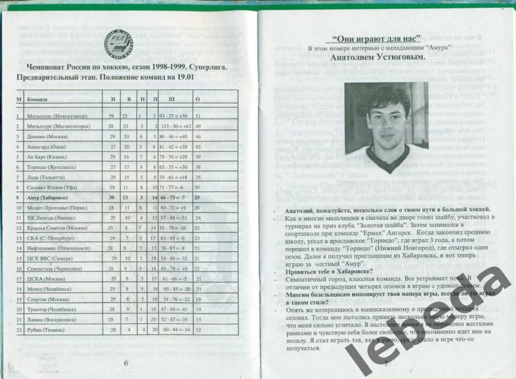 Амур Хабаровск - 1999 г. №2. Хоккейный клуб Амур. 2