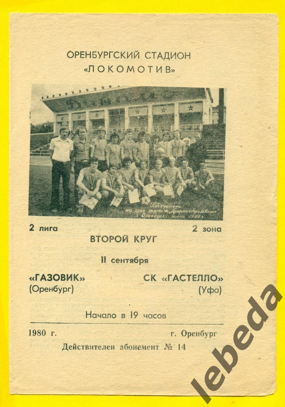 Газовик Оренбург - Гастелло Уфа - 1980 г.(11.09.80.)
