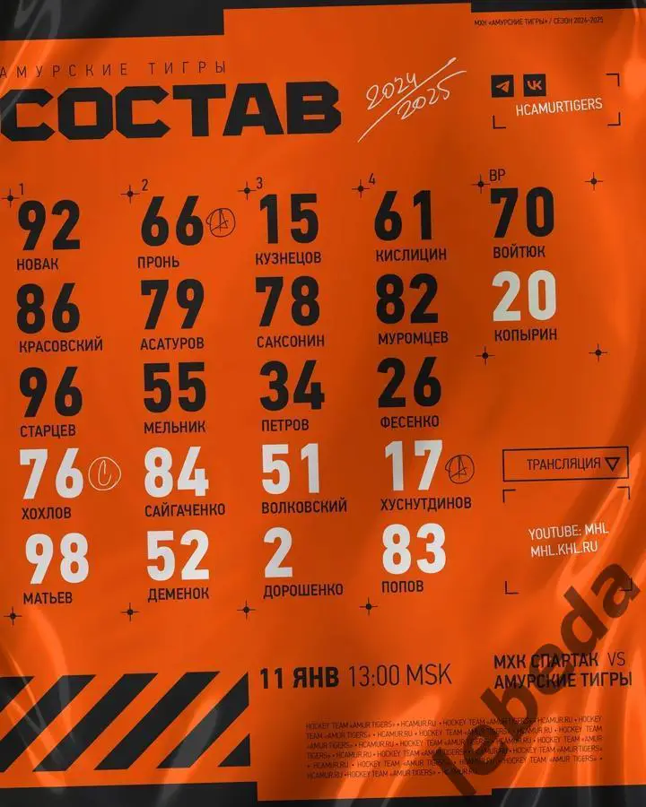 МХК Спартак - Амурские Тигры Хабаровск - 2024 / 2025 год. (11.01.25.) 2