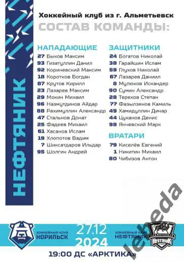 ХК Норильск - Челны / Нефтяник Альмет / Ирбис Казань - 2024 / 2025 . официальная 6