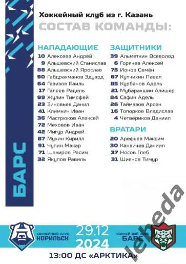 ХК Норильск - Челны / Нефтяник Альмет / Ирбис Казань - 2024 / 2025 . официальная 7