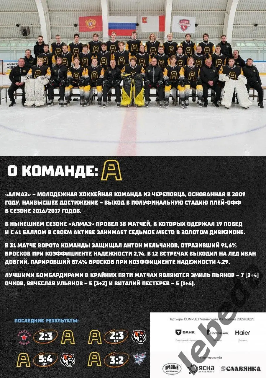 Динамо Шинник (Бобруйск) - Алмаз Череповец - 2024 / 2025. (29.01.25) Официал. 1