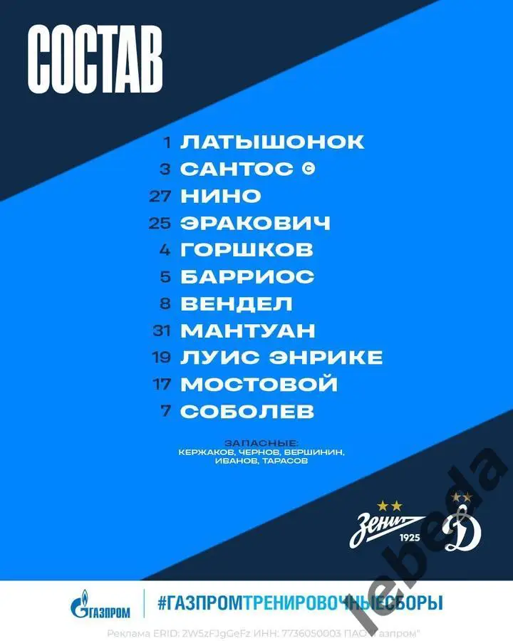 Динамо Москва - Зенит (Санкт-Петербург) - 2025 год. (27.01.25.) товарищеская. 2