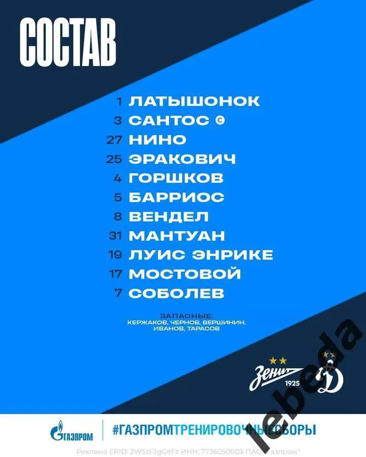 Динамо Москва - Зенит (Санкт-Петербург) - 2025 год. (27.01.25.) товарищеская. 2