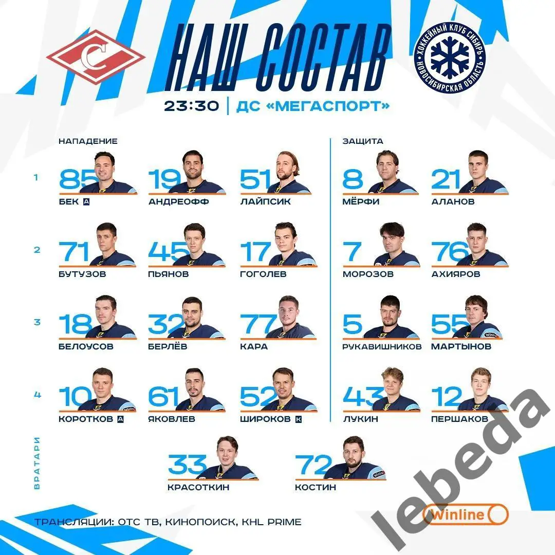 Спартак Москва - Сибирь Новосибирск - 2024 / 2025 год. (20.02.25.) 2