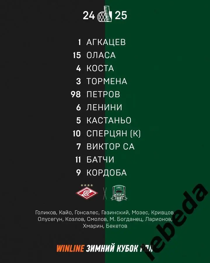 Спартак Москва - Краснодар - 2025 год. (30.01.25.) товарищеская. 2