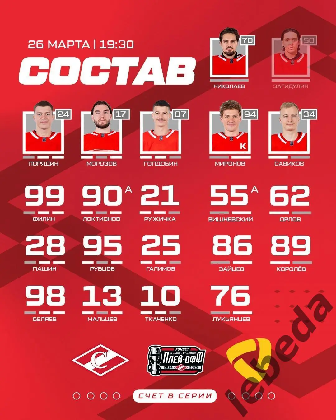 Спартак Москва - Северсталь Череповец - 2024 / 2025. Плей-офф (26.03.25) игра №1 1