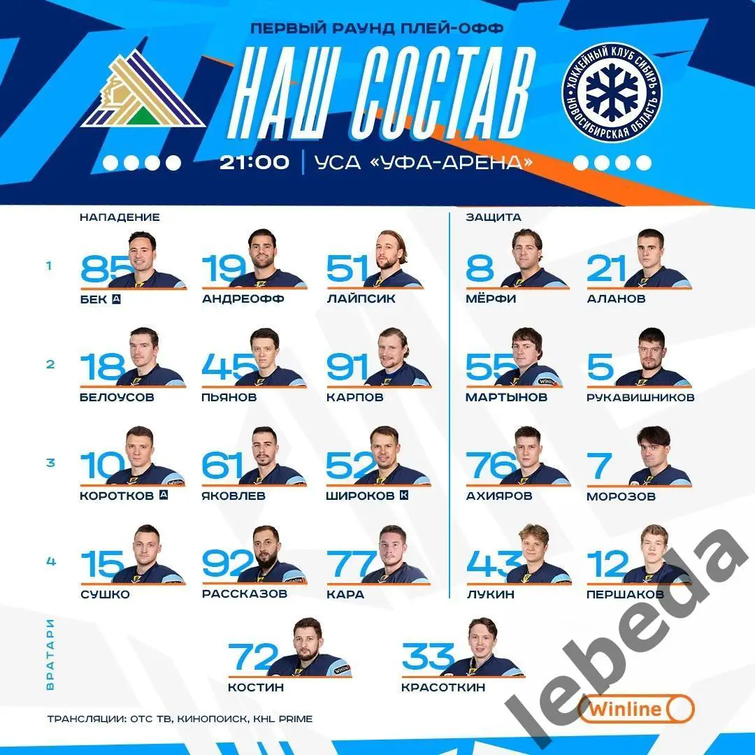 Салават Юлаев Уфа - Сибирь Новосибирс - 2024 / 2025. Плей-офф (27.03.25) игра №1 2