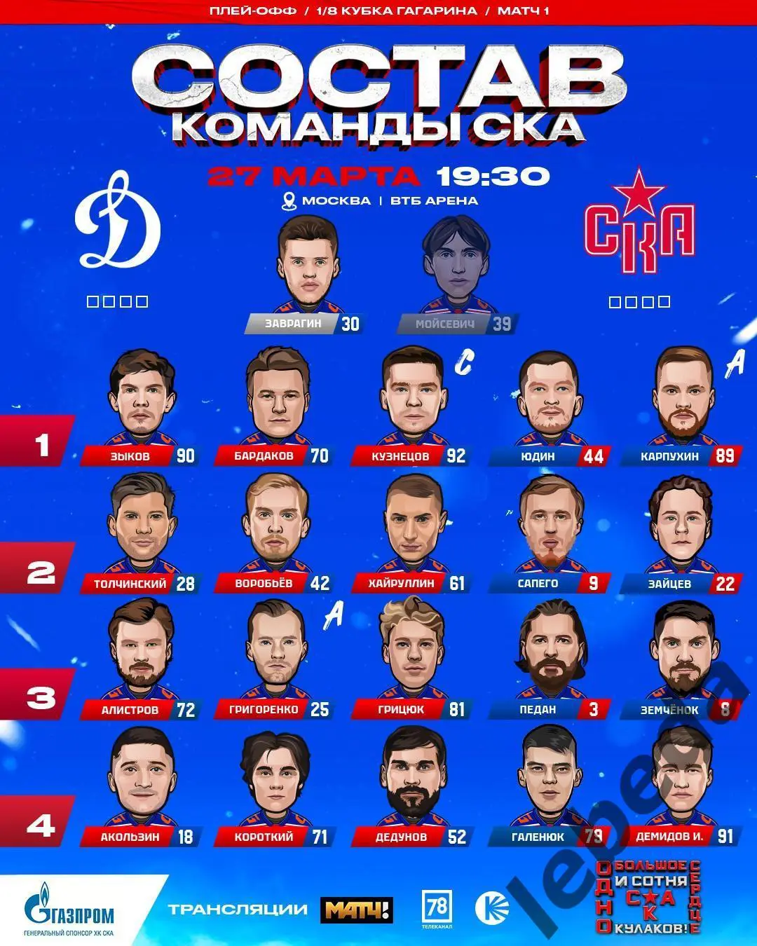 Динамо Москва - СКА Санкт-Петербург - 2024 / 2025. Плей-офф (27.03.25) игра №1 2