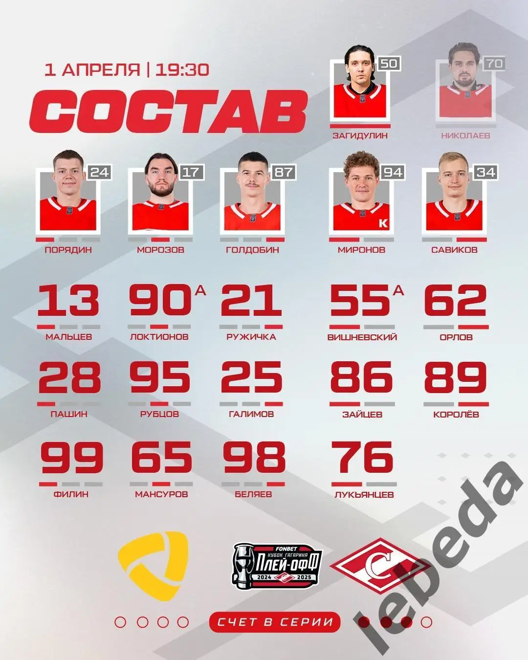 Северсталь Череповец - Спартак Москва - 2024 / 2025. Плей-офф (01.04.25) игра №4 1