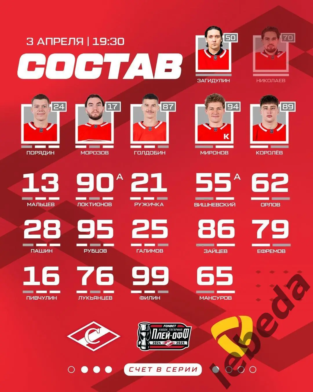 Спартак Москва - Северсталь Череповец - 2024 / 2025. Плей-офф (03.04.25) игра №5 1