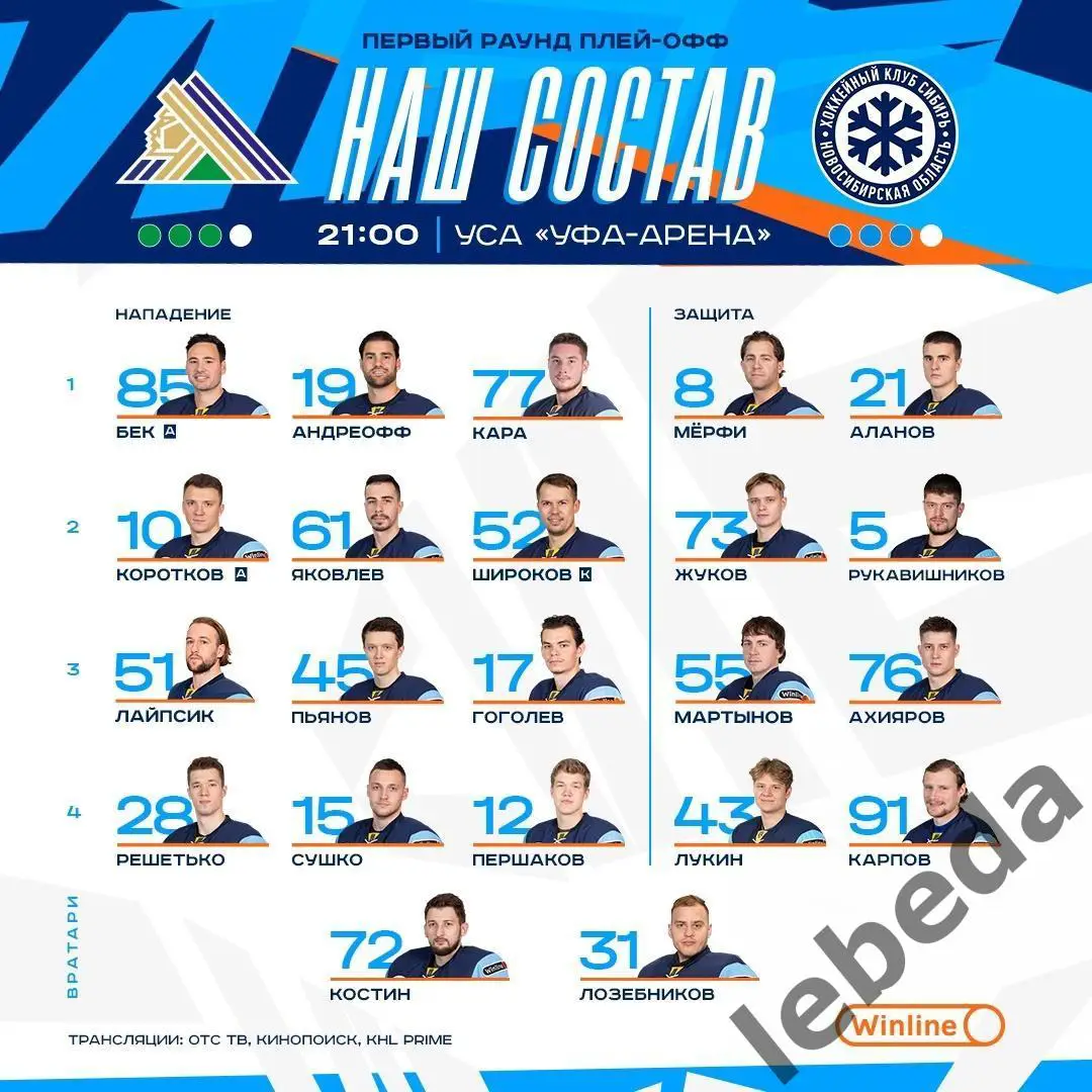 Салават Юлаев Уфа - Сибирь Новосибирск - 2024 / 2025. Плей-офф (08.04.25) 2