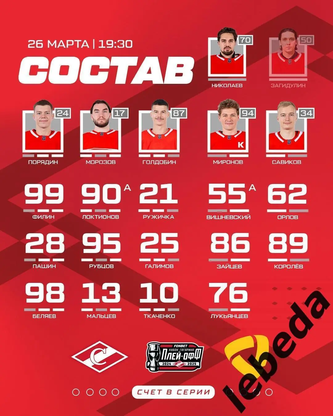 Спартак Москва - Северсталь Череповец - 2024 / 2025 г. Плей-офф (26.03.25.) 1